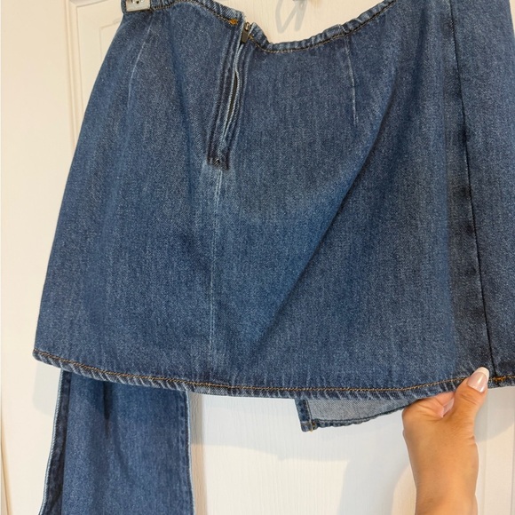 Gianni Bini Dark Blue Denim Mini Skirt with Rosette - Picture 3 of 5
